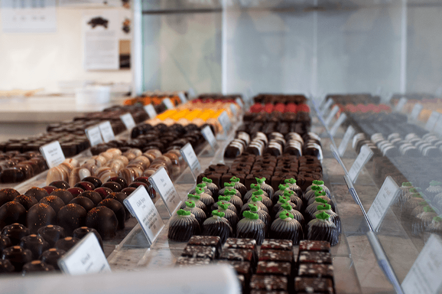 Chocolates displayed